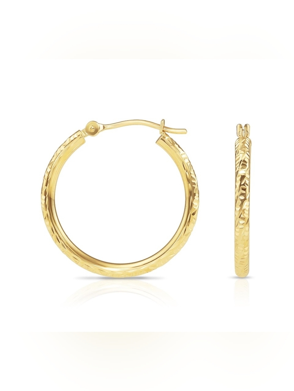 14K Solid Gold Classic Textured Hoop Earrings for Women